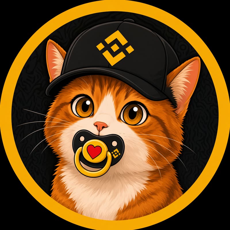 BABY BNBCAT mascot wearing a black Binance cap and a heart pacifier